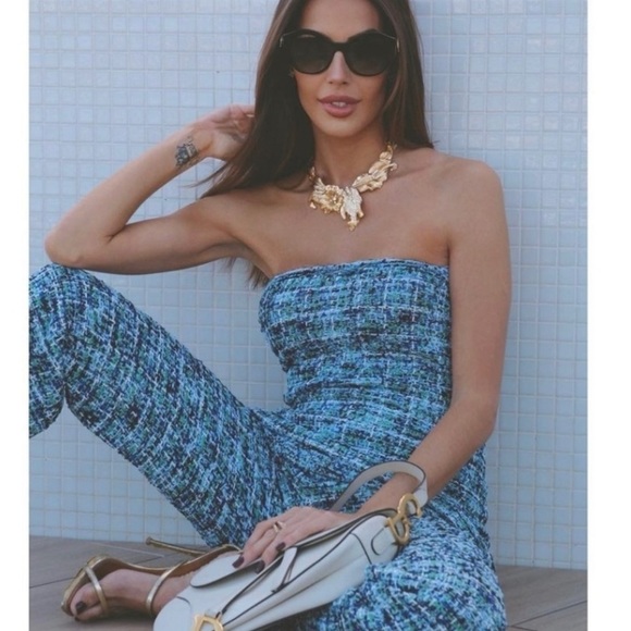 Zara blue textured weave pants and tub top - Picture 8 of 8